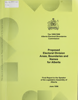 Proposed Electoral Division Areas, Boundaries and Names for Alberta