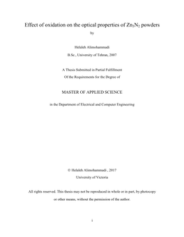 Effect of Oxidation on the Optical Properties of Zn3n2 Powders By