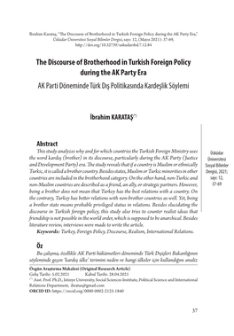 The Discourse of Brotherhood in Turkish Foreign Policy During The