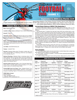 Delaware State Vs. Florida A&M Game Notes (PDF)