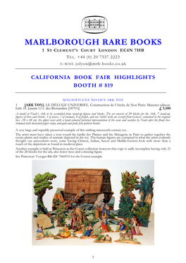 Marlborough Rare Books 1 S T C Lement ’S C Ourt L Ondon Ec4n 7Hb Tel