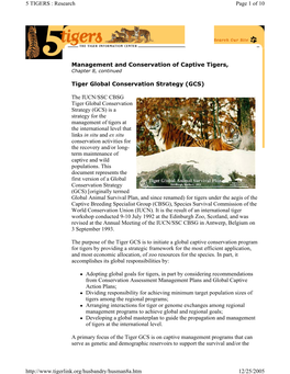 Management and Conservation of Captive Tigers, Chapter 8, Continued