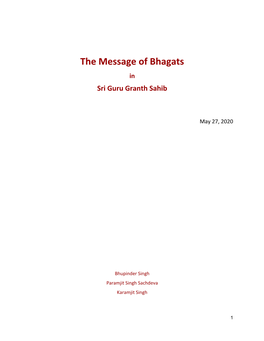 The Message of Bhagats in Sri Guru Granth Sahib