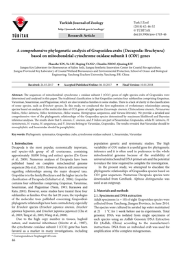 A Comprehensive Phylogenetic Analysis of Grapsoidea Crabs (Decapoda: Brachyura) Based on Mitochondrial Cytochrome Oxidase Subunit 1 (CO1) Genes