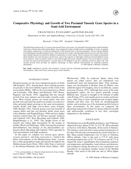 Comparative Physiology and Growth of Two Perennial Tussock Grass Species in a Semi-Arid Environment