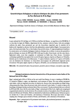 198 Caractéristiques Biologiques Et Physico-Chimiques Des Plans D'eau