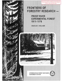 Frontiers of Forestry Research — Priest River Experimental Forest 1911-1976