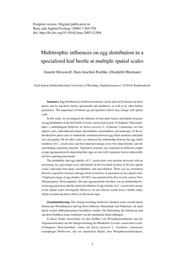 Multitrophic Influences on Egg Distribution in a Specialized Leaf