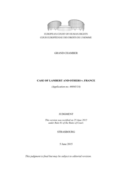 GRAND CHAMBER CASE of LAMBERT and OTHERS V. FRANCE
