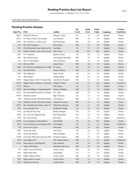 Reading Practice Quiz List Report Page 1 Accelerated Reader®: Wednesday, 10/31/12, 01:57 PM