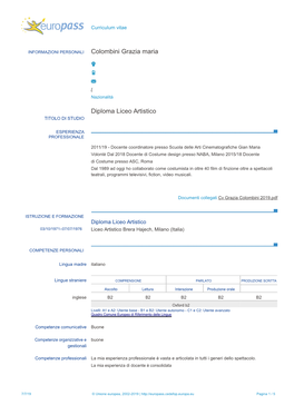 Colombini Grazia Maria Diploma Liceo Artistico