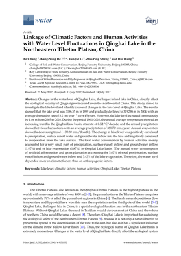 Linkage of Climatic Factors and Human Activities with Water Level Fluctuations in Qinghai Lake in the Northeastern Tibetan Plateau, China