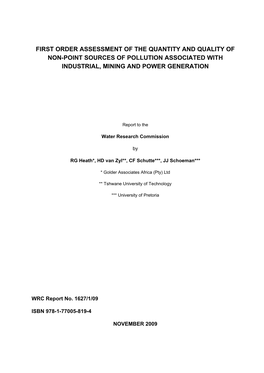 First Order Assessment of the Quantity and Quality of Non-Point Sources of Pollution Associated with Industrial, Mining and Power Generation