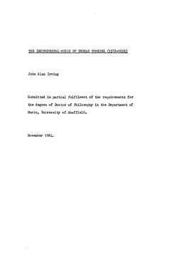 THE INSTEUMENTAL MUSIC of Thomas TONKINS (1572-1 6) John Alan Irving Submit Ted in Partial Fulfilment of the Requirements for Th