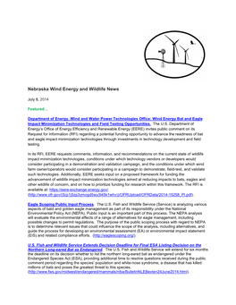 Nebraska Wind Energy and Wildlife News