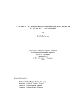 Lutheran in Two Worlds: Remaking Mission from Madagascar to the Midwest United States