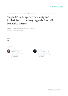 'Lingerie': Sexuality and Athleticism in the 2013 Legends Football League