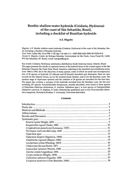 Benthic Shallow-Water Hydroids (Cnidaria, Hydrozoa) of the Coast of Sao Sebastiao, Brazil, Including a Checklist of Brazilian Hydroids