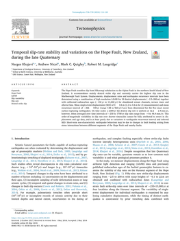 Temporal Slip-Rate Stability and Variations on the Hope Fault, New Zealand, T During the Late Quaternary ⁎ Narges Khajavia, , Andrew Nicola, Mark C