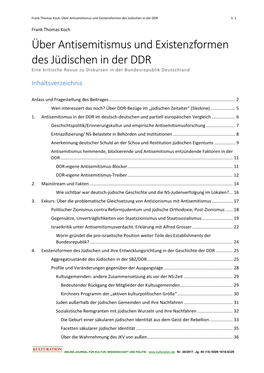 Über Antisemitismus Und Existenzformen Des Jüdischen in Der DDR S