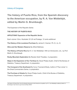 The History of Puerto Rico, from the Spanish Discovery to the American Occupation, by R