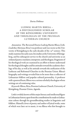 Darius Petkūnas Annotation. the Reverend Doctor Ludwig Martin