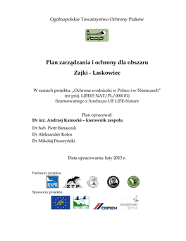 Plan Zarządzania I Ochrony Dla Obszaru Zajki � Laskowiec