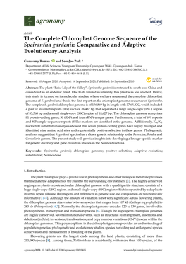 The Complete Chloroplast Genome Sequence of the Speirantha Gardenii: Comparative and Adaptive Evolutionary Analysis