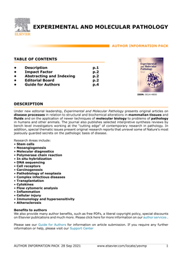 Experimental and Molecular Pathology