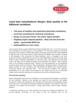 Local Ham Manufacturer Berger: Best Quality in 60 Different Variations