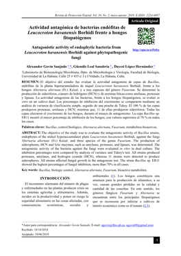 Actividad Antagónica De Bacterias Endófitas De Leucocroton Havanensis Borhidi Frente a Hongos Fitopatógenos