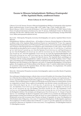 Eocene to Miocene Holoplanktonic Mollusca (Gastropoda) of the Aquitaine Basin, Southwest France