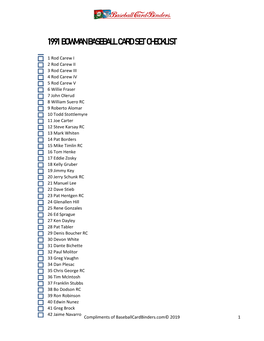 1991 Bowman Baseball Card Set Checklist