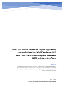 Edith Cavell Archive, Swardeston England Supported by a Lottery