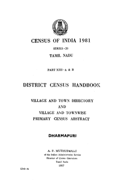 District Census Handbook, Dharmapuri, Part XIII a & B, Series-20