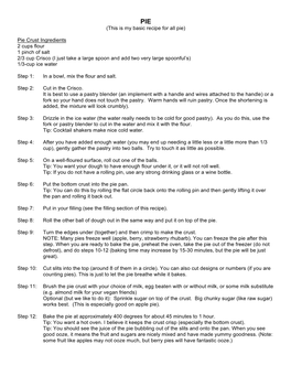 Pie Recipe with Tips