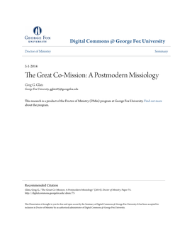 The Great Co-Mission: a Postmodern Missiology Greg G