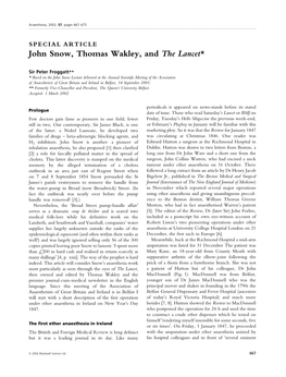 John Snow, Thomas Wakley, and the Lancet*
