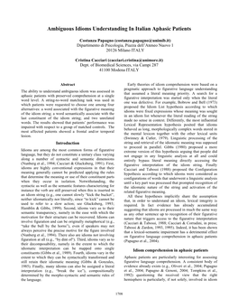 Ambiguous Idioms Understanding in Italian Aphasic Patients