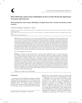 Diet of Rhinella Scitula (Anura, Bufonidae) in the Cerrado, Brazil: the Importance of Seasons and Body Size