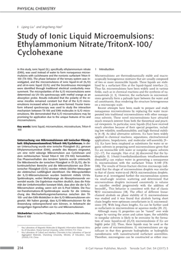 Study of Ionic Liquid Microemulsions: Ethylammonium Nitrate/Tritonx-100/ Cyclohexane
