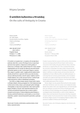 Mirjana Sanader O Antičkim Kultovima U Hrvatskoj on the Cults of Antiquity in Croatia