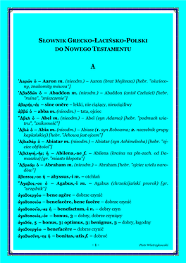 Słownik Grecko-Łacińsko-Polski Do Nowego Testamentu