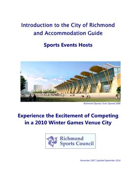 Introduction to the City of Richmond and Accommodation Guide Sports