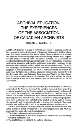 Of the Association of Canadian Archivists Bryan E