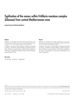 Typification of the Names Within Fritillaria Montana Complex (Liliaceae) from Central Mediterranean Area