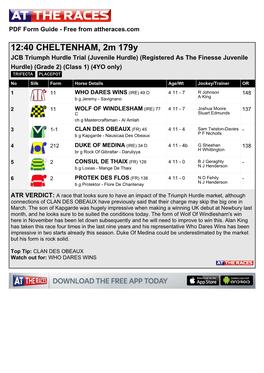 12:40 CHELTENHAM, 2M 179Y JCB Triumph Hurdle Trial (Juvenile Hurdle) (Registered As the Finesse Juvenile Hurdle) (Grade 2) (Class 1) (4YO Only)