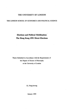 Elections and Political Mobilisation: the Hong Kong 1991 Direct Elections