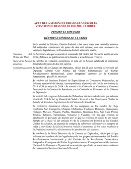 Acta De La Sesión Celebrada El Miércoles Veinticinco De Junio De Dos Mil Catorce