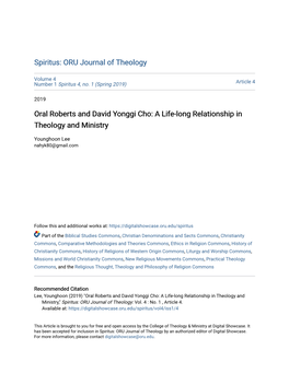 Oral Roberts and David Yonggi Cho: a Life-Long Relationship in Theology and Ministry